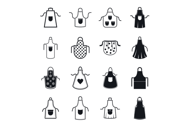 apron-cooking-chef-icons-set-simple-style