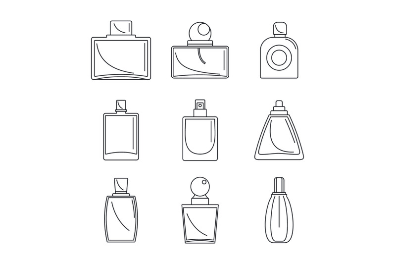 fragrance-bottles-perfume-icons-set-outline-style