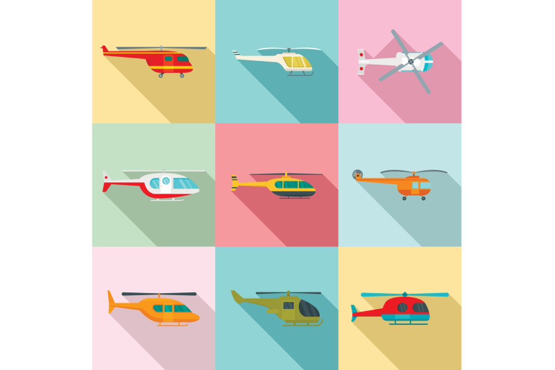 helicopter-military-aircraft-icons-set-flat-style