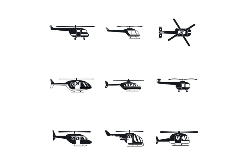 helicopter-military-icons-set-simple-style