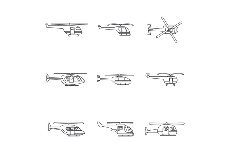 helicopter-military-icons-set-outline-style