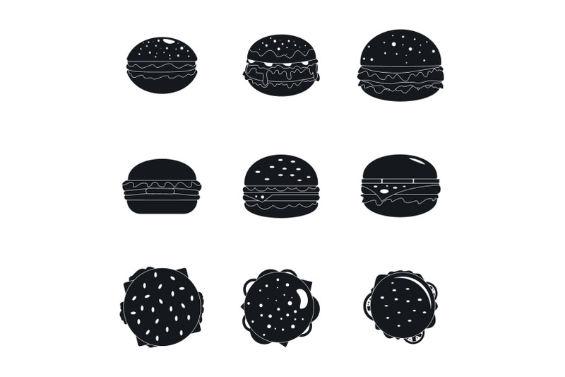 burger-sandwich-bread-bun-icons-set-simple-style