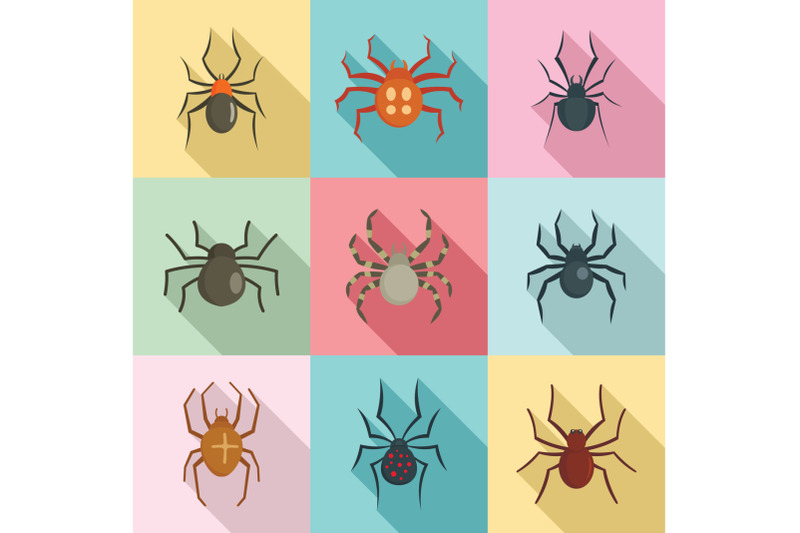 spider-bug-caterpillar-icons-set-flat-style