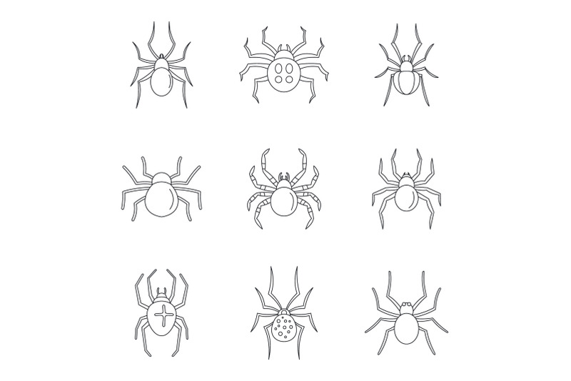 spider-bug-caterpillar-icons-set-outline-style