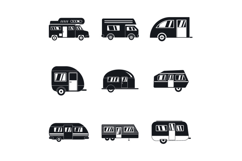 motorhome-car-trailer-icons-set-simple-style