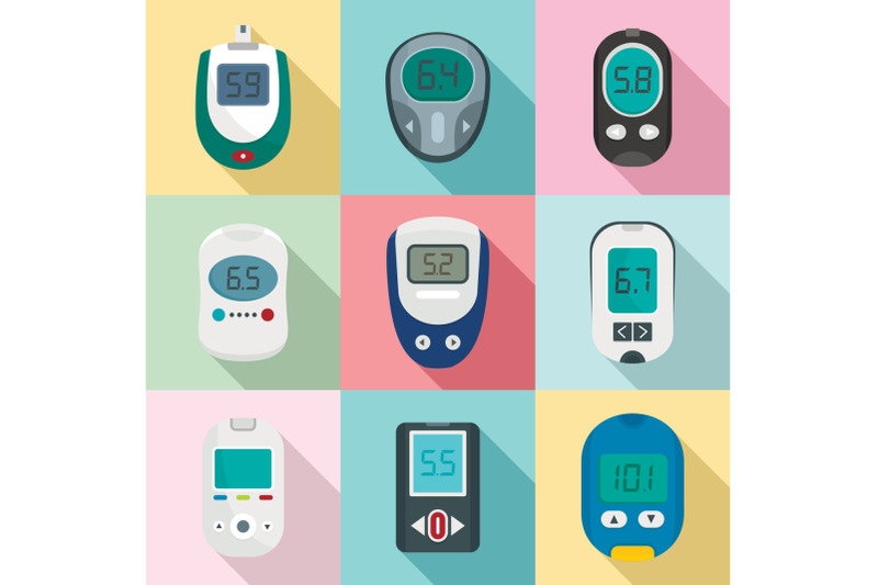 glucose-meter-sugar-test-icons-set-flat-style