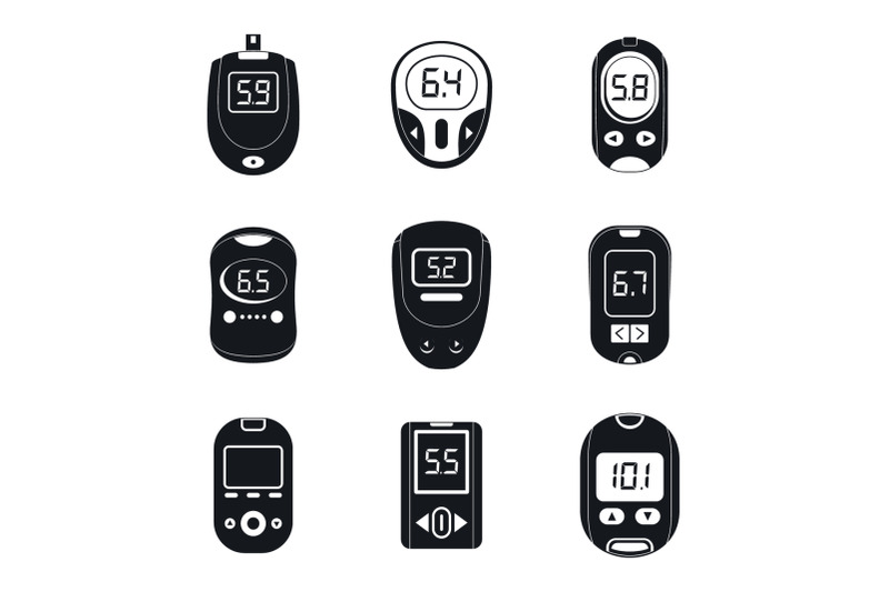 glucose-meter-sugar-test-icons-set-simple-style