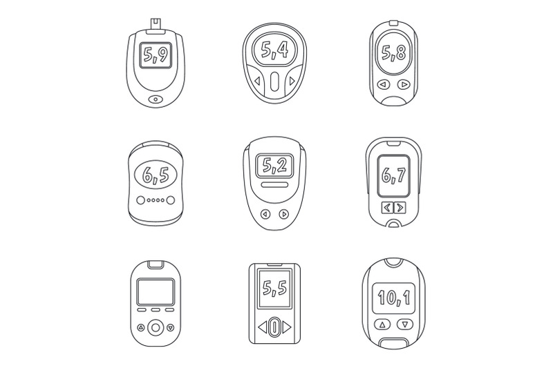 glucose-meter-sugar-test-icons-set-outline-style