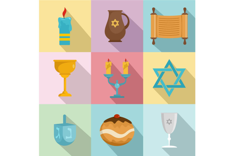 religious-dish-icons-set-flat-style