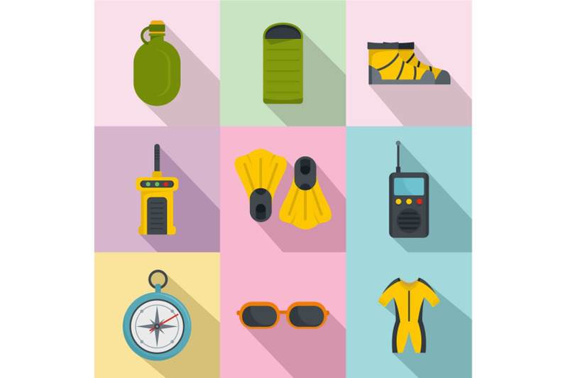 diving-icons-set-flat-style