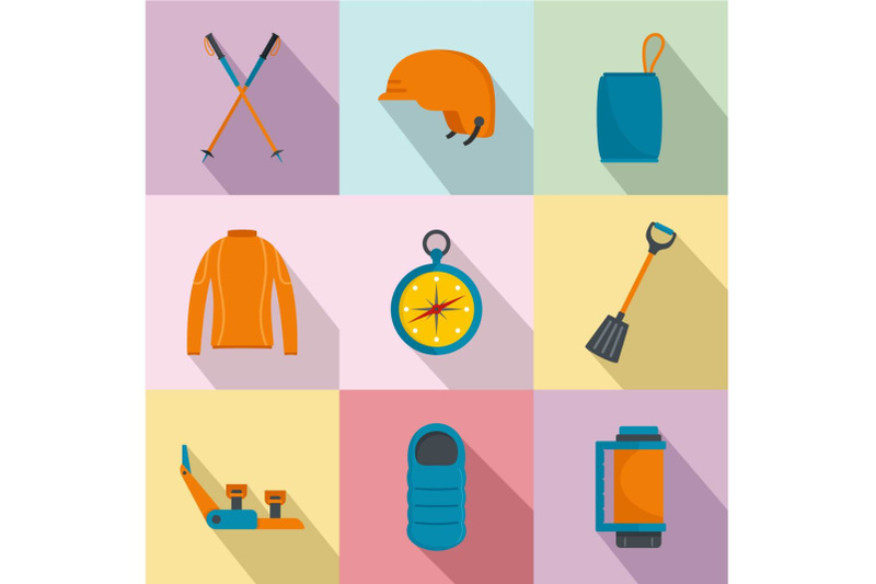 hike-way-icons-set-flat-style