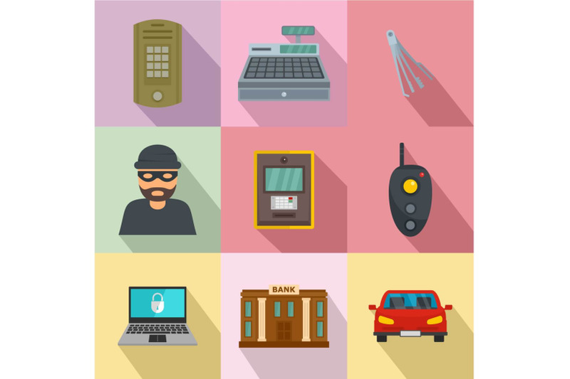 robbery-icons-set-flat-style