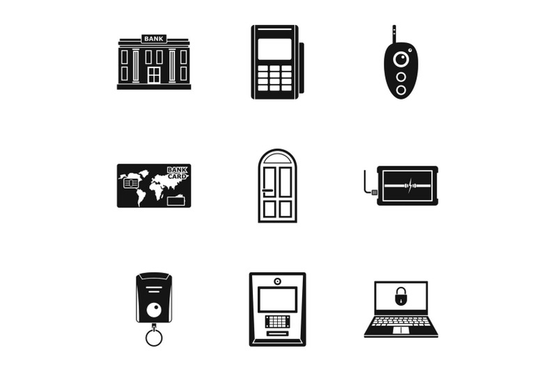 banking-room-icons-set-simple-style