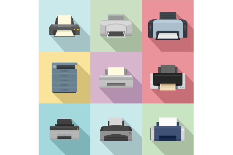 office-technician-icons-set-flat-style