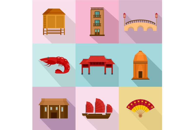 rome-place-icons-set-flat-style