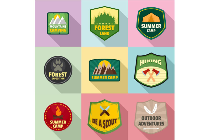 forest-badge-icons-set-flat-style