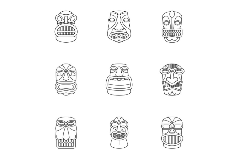african-culture-icons-set-outline-style