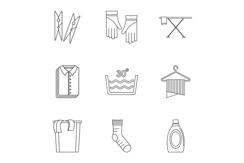 laundromat-icons-set-outline-style