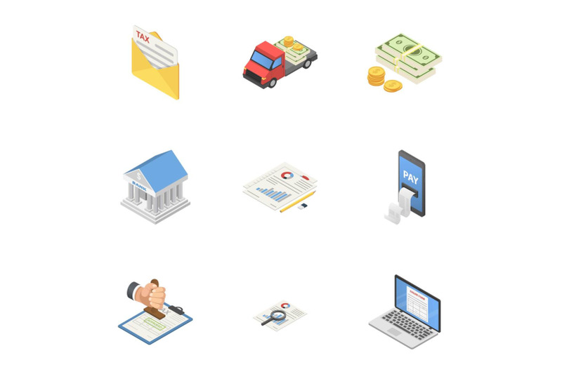 cash-delivery-icons-set-isometric-style