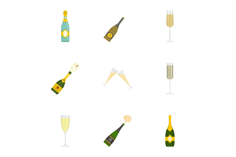 champagne-icons-set-cartoon-style