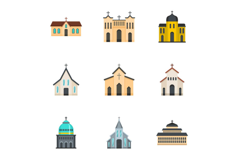 church-icons-set-cartoon-style