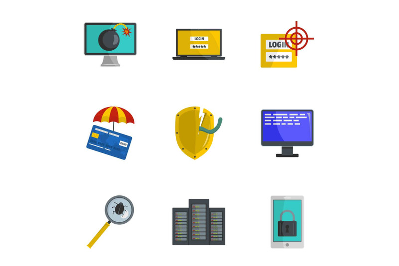 steal-information-icons-set-cartoon-style