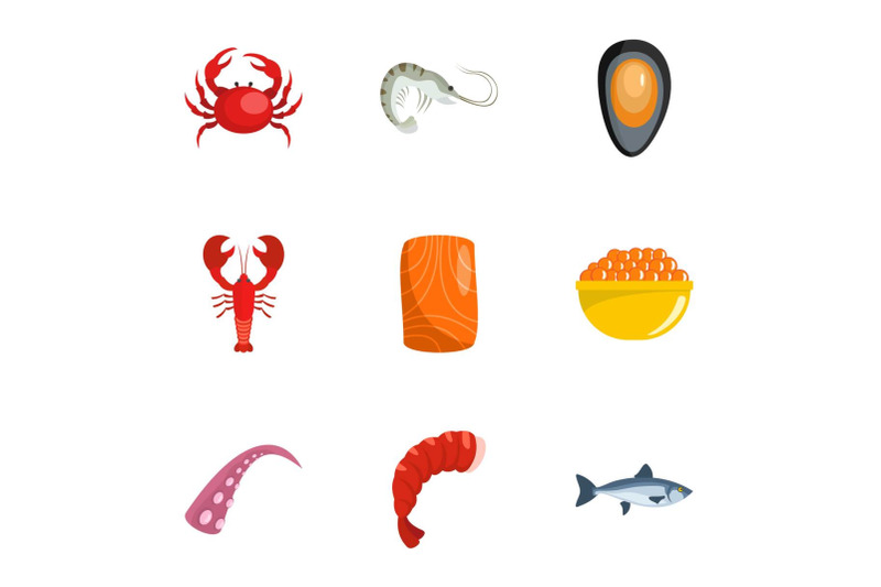 coastal-life-icons-set-cartoon-style