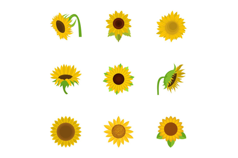 sunflower-icons-set-cartoon-style