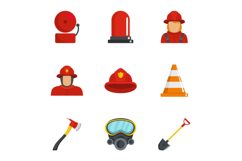 firefighter-icons-set-cartoon-style