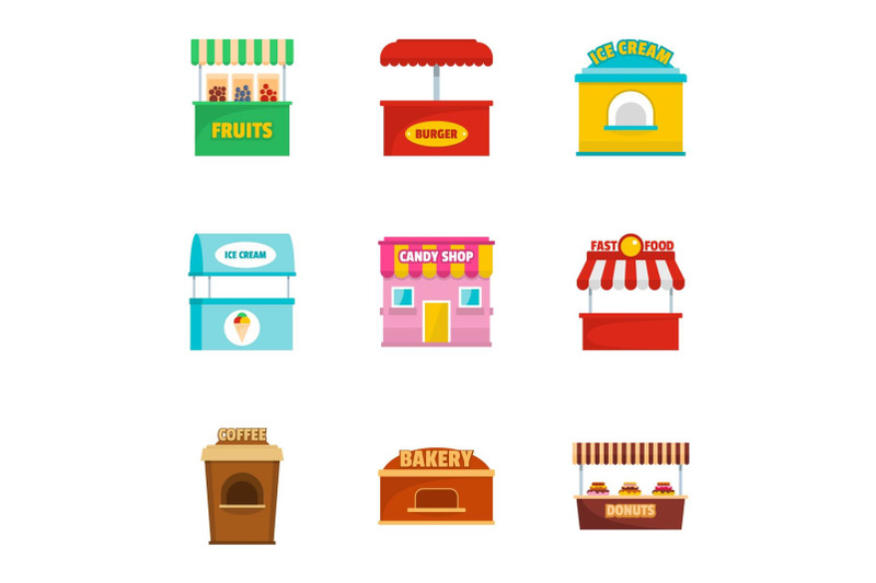 street-snack-icons-set-cartoon-style