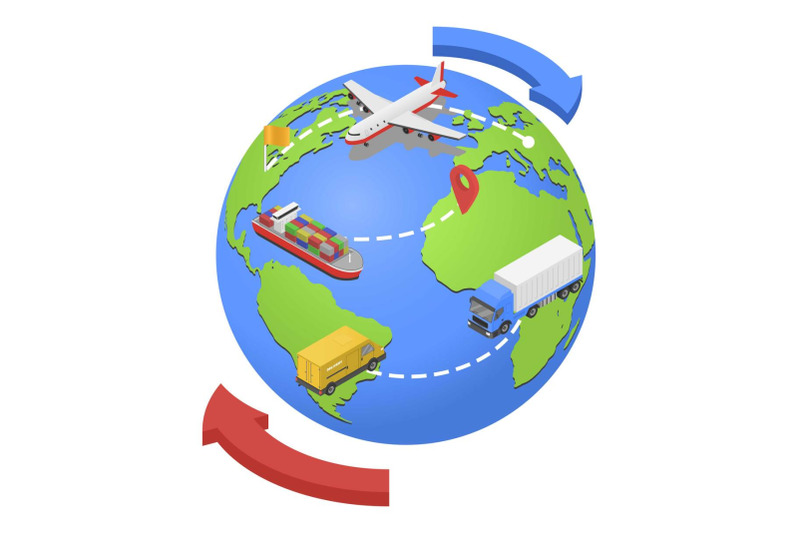global-air-water-road-shipping-icon-isometric-style