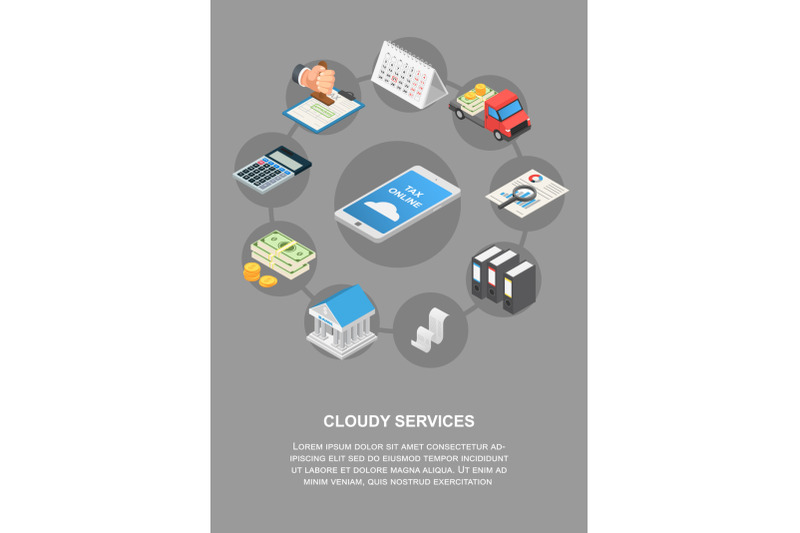 tax-online-cloudy-services-banner-vertical-isometric-style