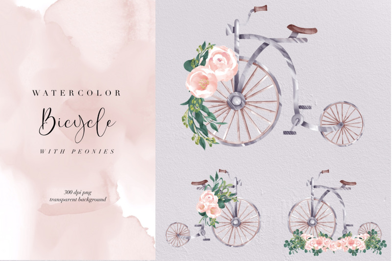 watercolor-vintage-bicycle-with-peonies-transparent-png-clipart