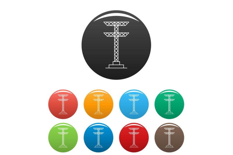 electric-tower-icons-set-color-vector