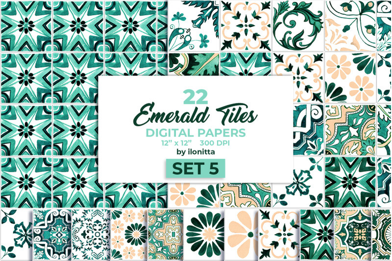 emerald-azulejo-tiles-digital-papers