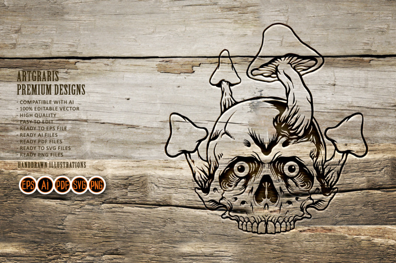 fungus-skull-silhhouette-clipart-svg