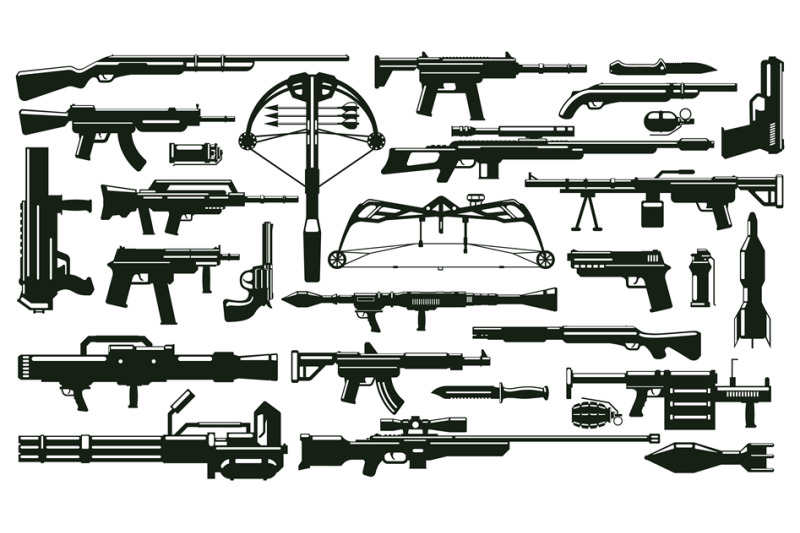 war-weapon-silhouettes-automatic-gun-kit-grenade-launchers-weapons