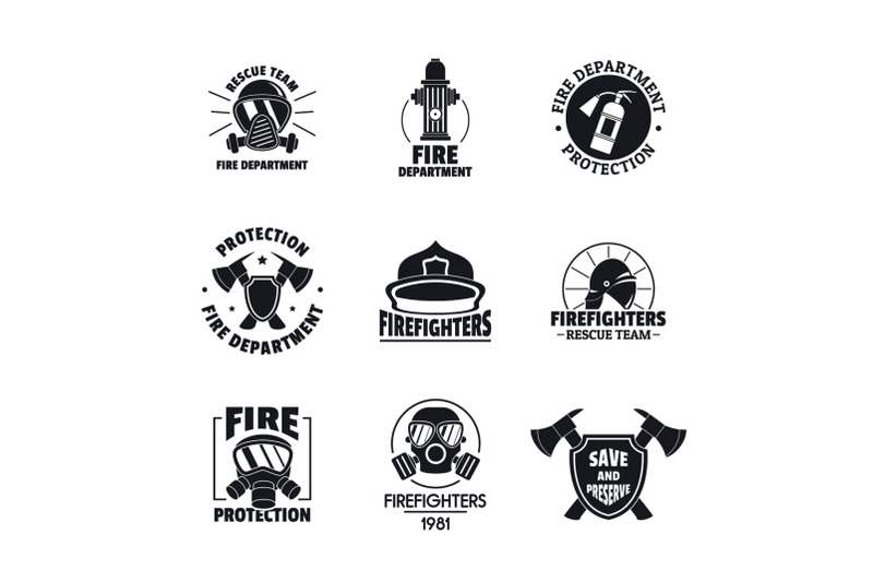 fire-fighter-logo-icons-set-flat-style