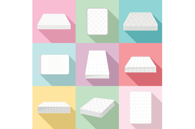 mattress-squab-bedding-icons-set-flat-style