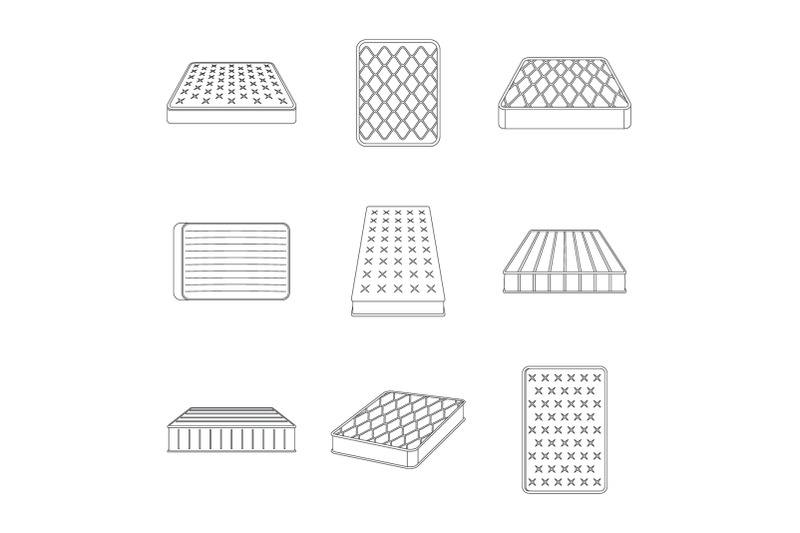 mattress-squab-bedding-icons-set-outline-style