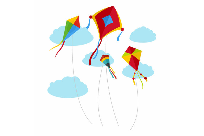 kites-fly-in-the-sky-background-flat-style