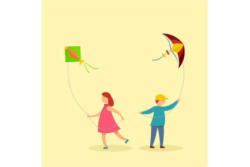 children-with-kites-background-flat-style