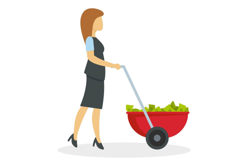 business-woman-wheelbarrow-money-icon-flat-style