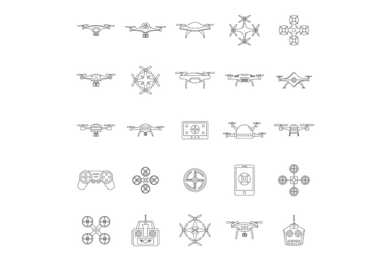 drone-camera-quadcopter-icons-set-outline-style