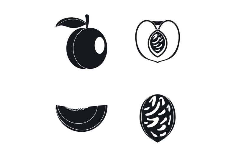 peach-tree-slices-fruit-icons-set-simple-style