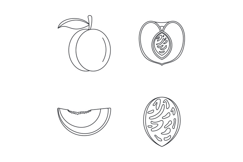 peach-tree-slices-fruit-icons-set-outline-style