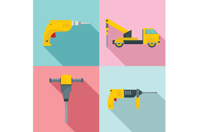 drilling-machine-electric-icons-set-flat-style