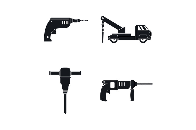 drilling-machine-electric-icons-set-simple-style