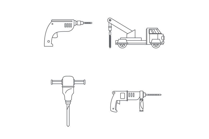 drilling-machine-electric-icons-set-outline-style