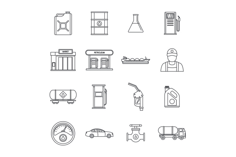 petrol-station-gas-fuel-icons-set-outline-style